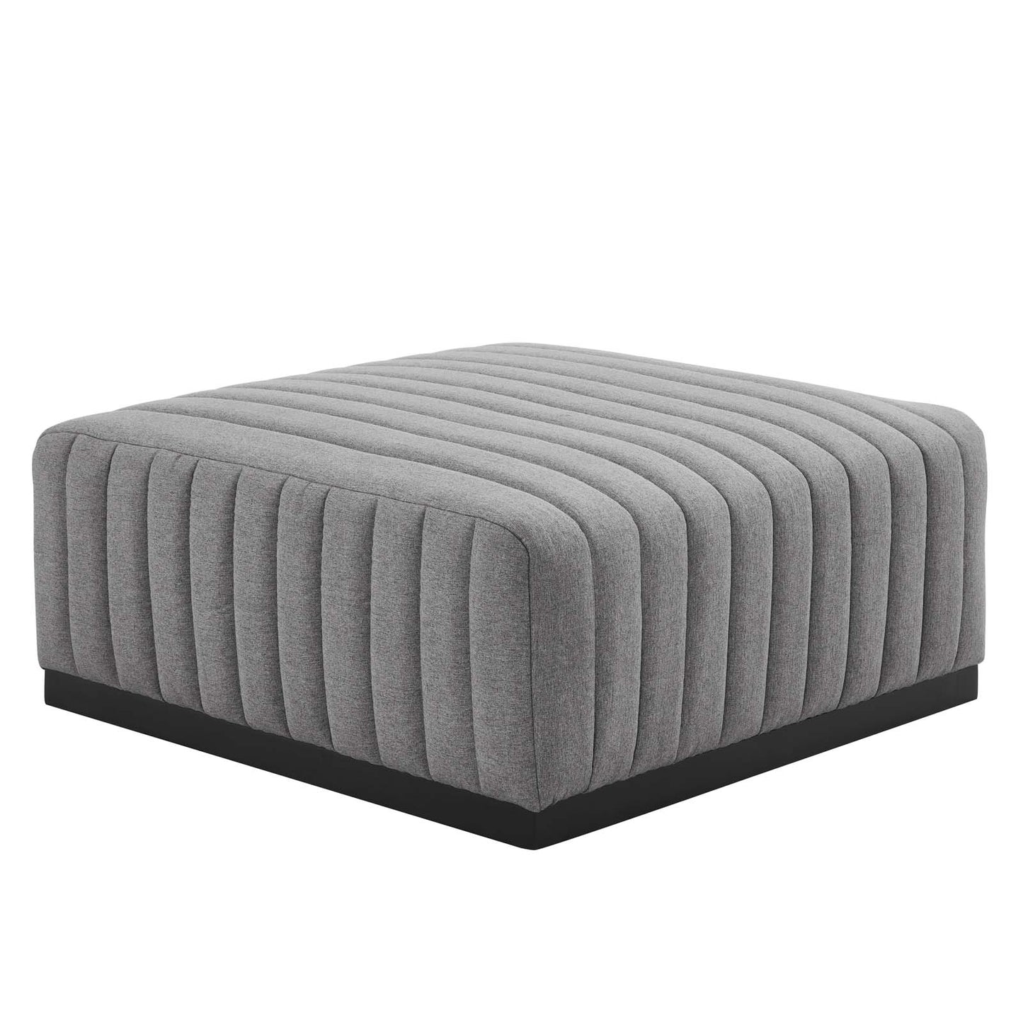 Conjure Channel Tufted Upholstered Fabric Ottoman Black Light Gray EEI-5501-BLK-LGR