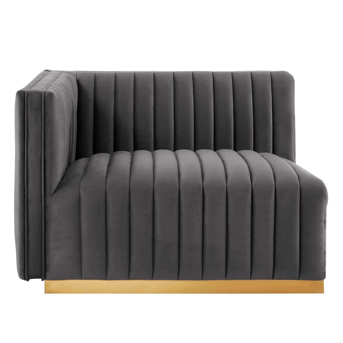 Conjure Channel Tufted Performance Velvet Left-Arm Chair Gold Gray EEI-5502-GLD-GRY