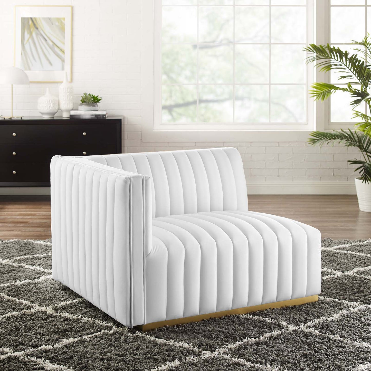 Conjure Channel Tufted Performance Velvet Left-Arm Chair Gold EEI-5502-GLD-WHI