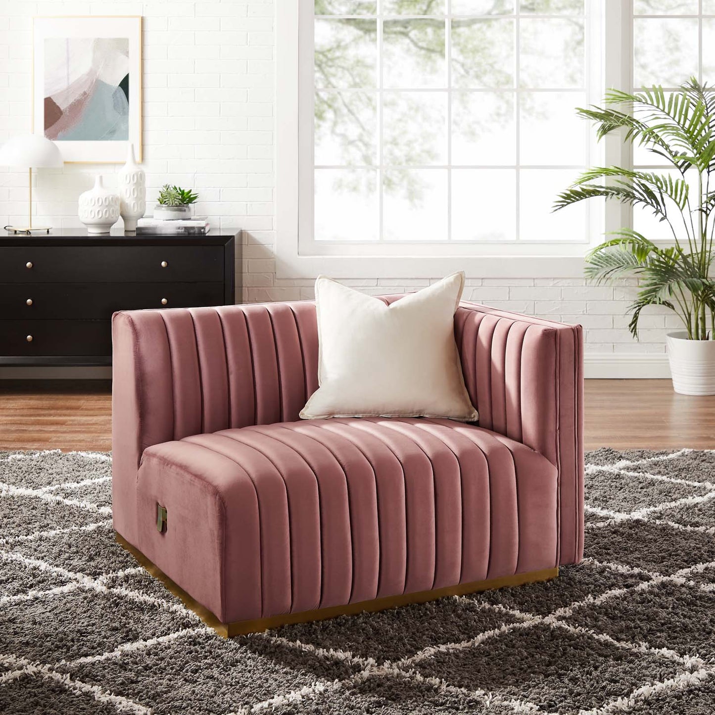 Conjure Channel Tufted Performance Velvet Right-Arm Chair Gold Dusty Rose EEI-5503-GLD-DUS