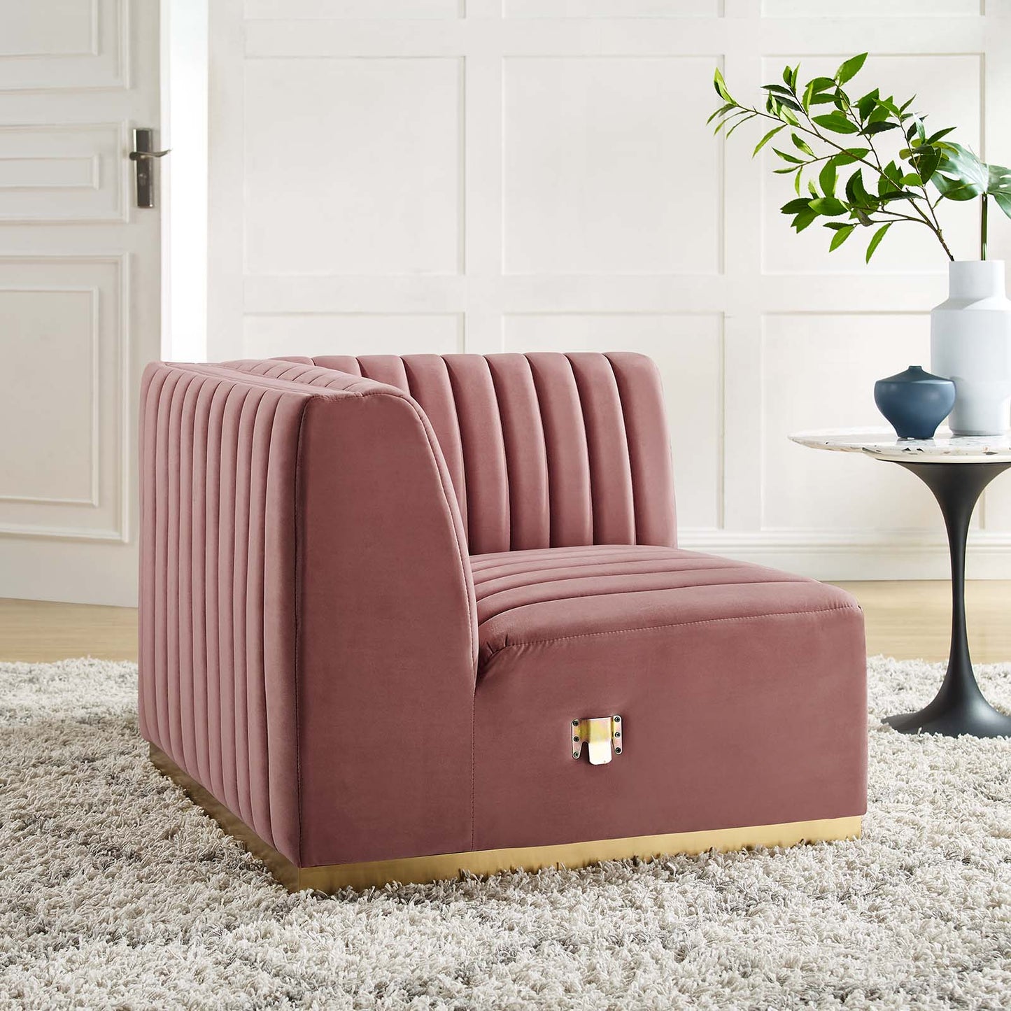 Conjure Channel Tufted Performance Velvet Right Corner Chair Gold Dusty Rose EEI-5506-GLD-DUS