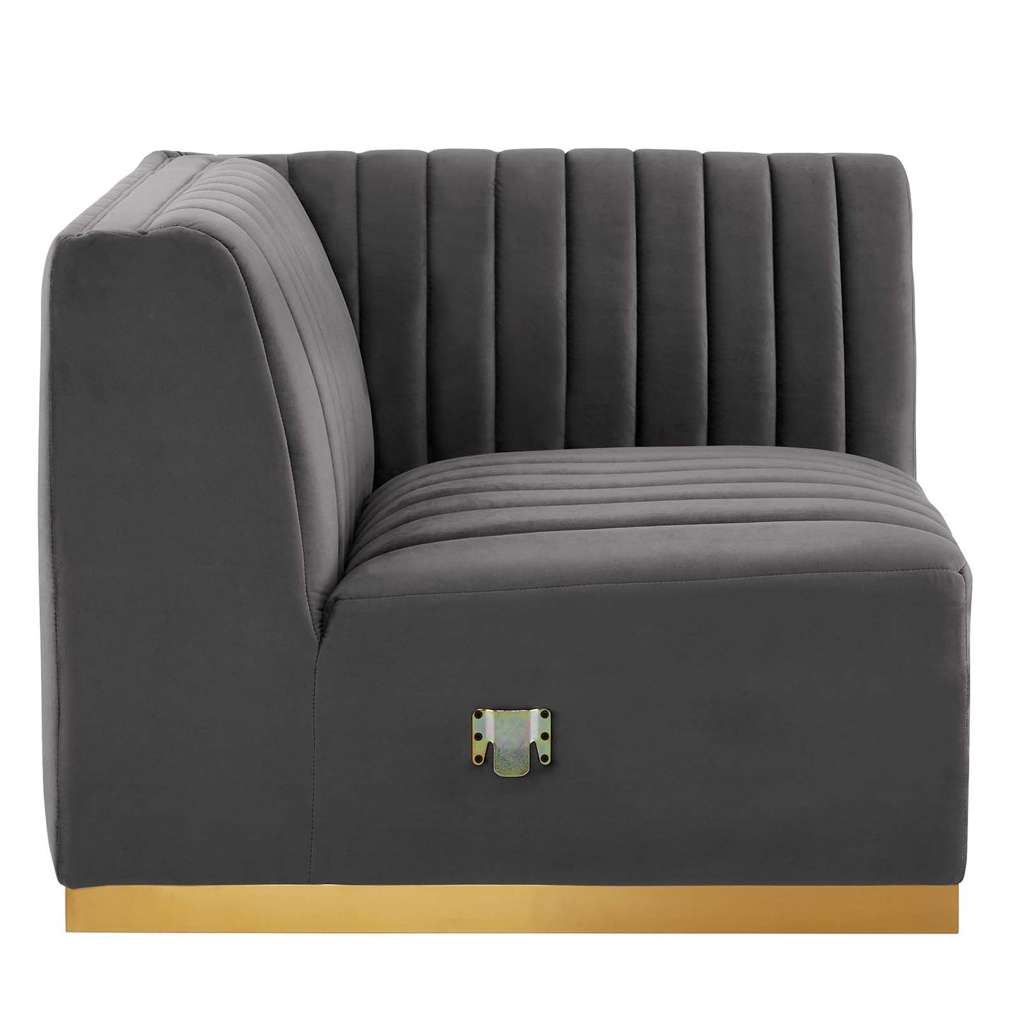 Conjure Channel Tufted Performance Velvet Right Corner Chair Gold Gray EEI-5506-GLD-GRY