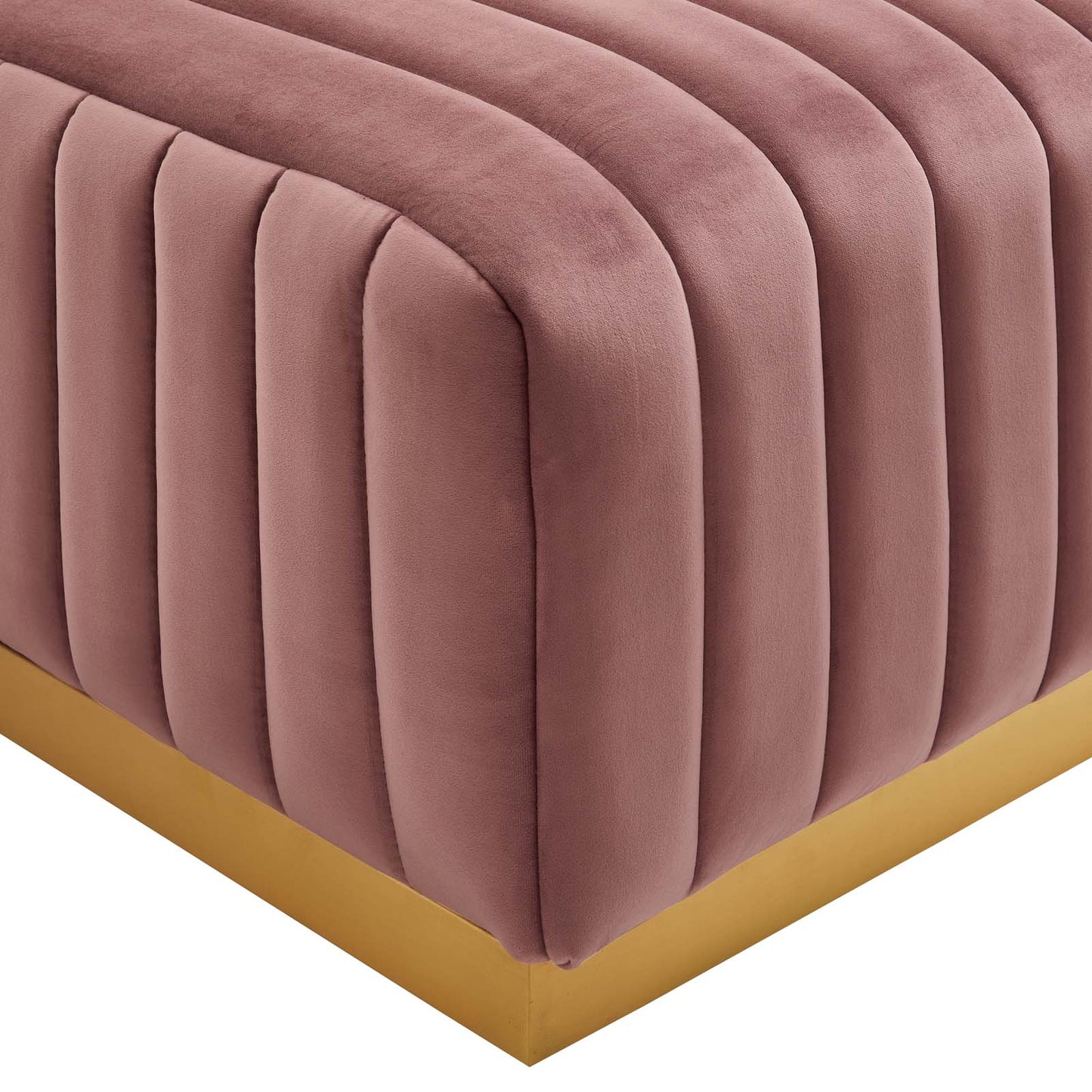 Conjure Channel Tufted Performance Velvet Ottoman Gold Dusty Rose EEI-5507-GLD-DUS