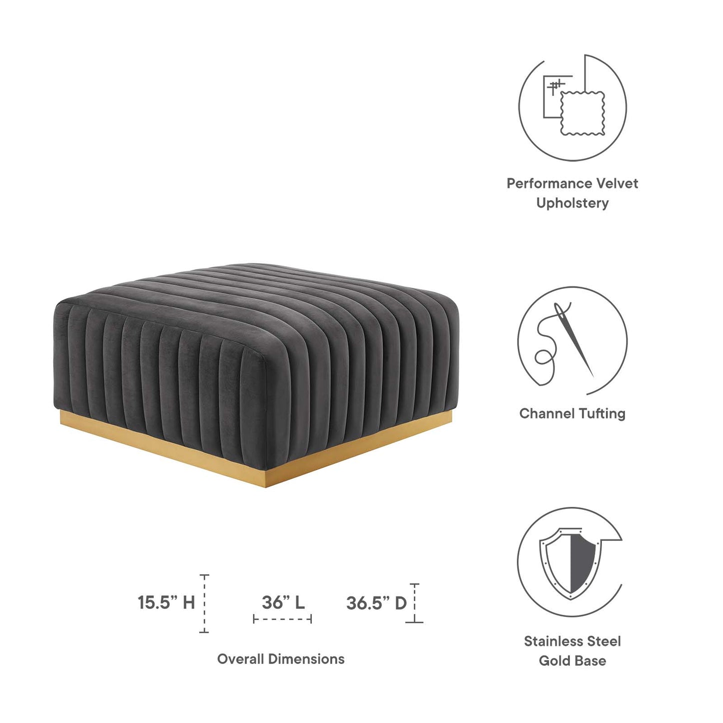 Conjure Channel Tufted Performance Velvet Ottoman Gold Gray EEI-5507-GLD-GRY