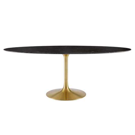 Lippa 78" Oval Artificial Marble Dining Table Gold Black