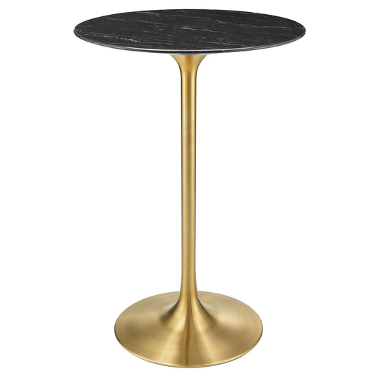 Lippa 28" Round Artificial Marble Bar Table Gold Black