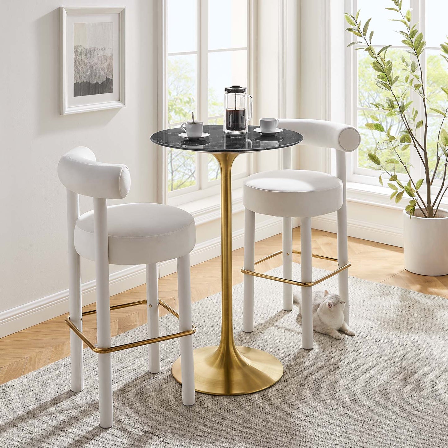 Lippa 28" Round Artificial Marble Bar Table Gold Black EEI-5533-GLD-BLK