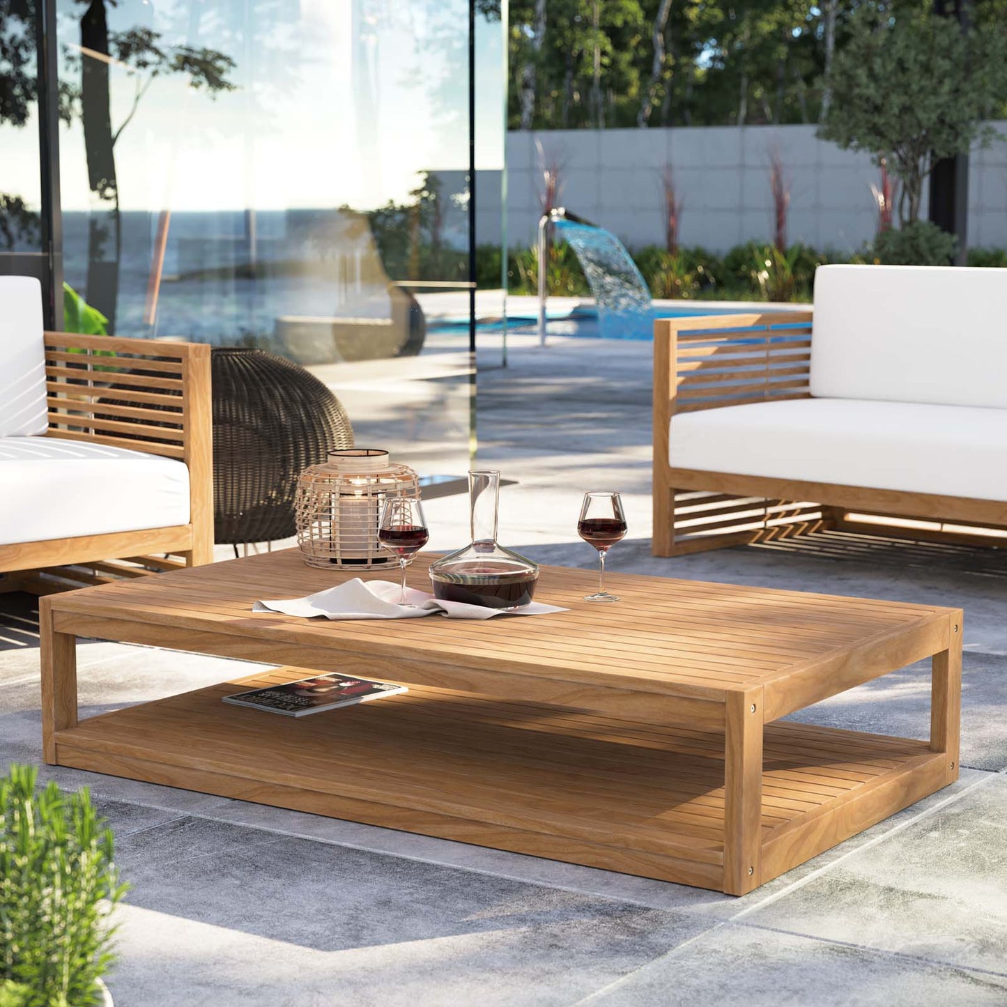 Carlsbad Teak Wood Outdoor Patio Coffee Table Natural EEI-5608-NAT