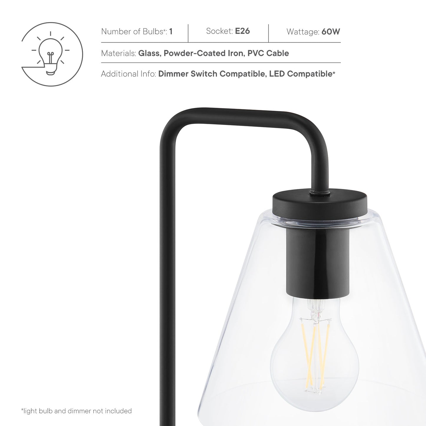 Element Glass Table Lamp Black EEI-5619-BLK