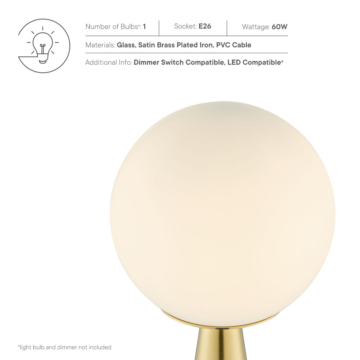 Apex Glass Globe Glass Table Lamp White Satin Brass EEI-5621-WHI-SBR