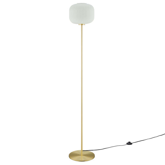 Reprise Glass Sphere Glass and Metal Floor Lamp White Satin Brass EEI-5623-WHI-SBR