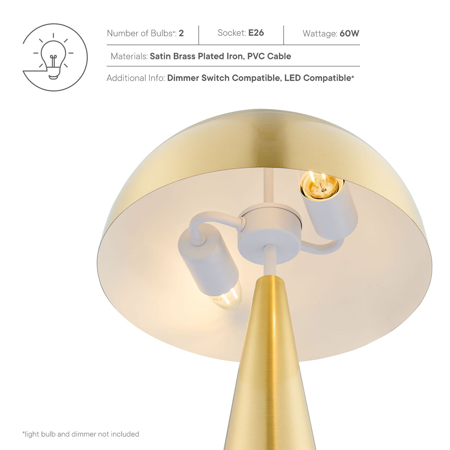 Selena Metal Table Lamp Satin Brass EEI-5624-SBR