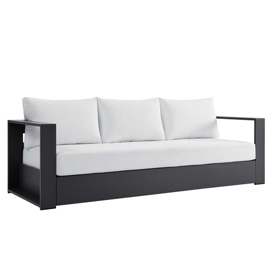 Tahoe Outdoor Patio Powder-Coated Aluminum Sofa Gray White