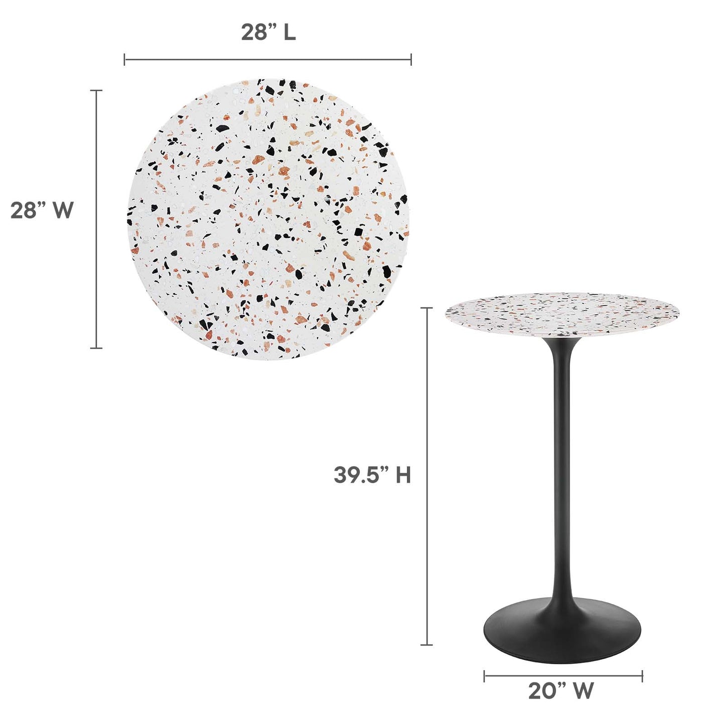 Lippa 28" Round Terrazzo Bar Table Black White EEI-5709-BLK-WHI