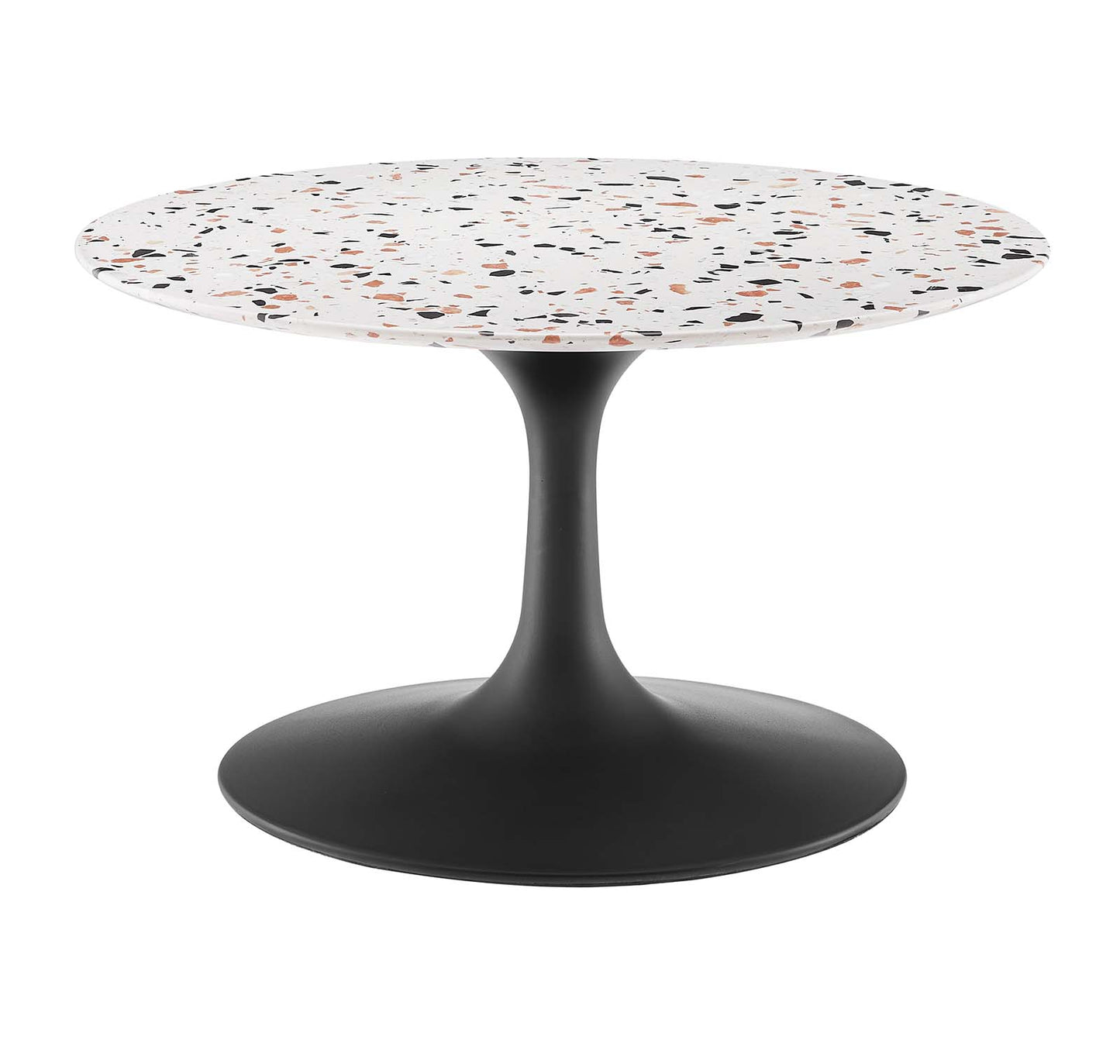 Lippa 28" Round Terrazzo Coffee Table Black White EEI-5712-BLK-WHI