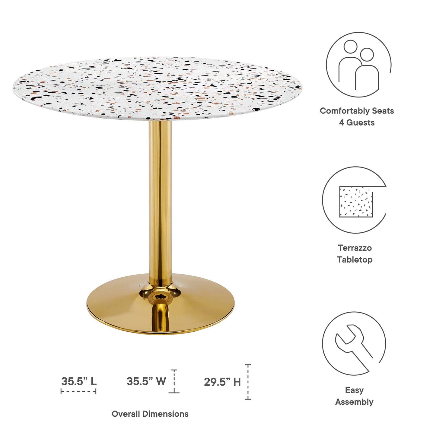 Verne 36" Round Terrazzo Dining Table Gold White EEI-5717-GLD-WHI