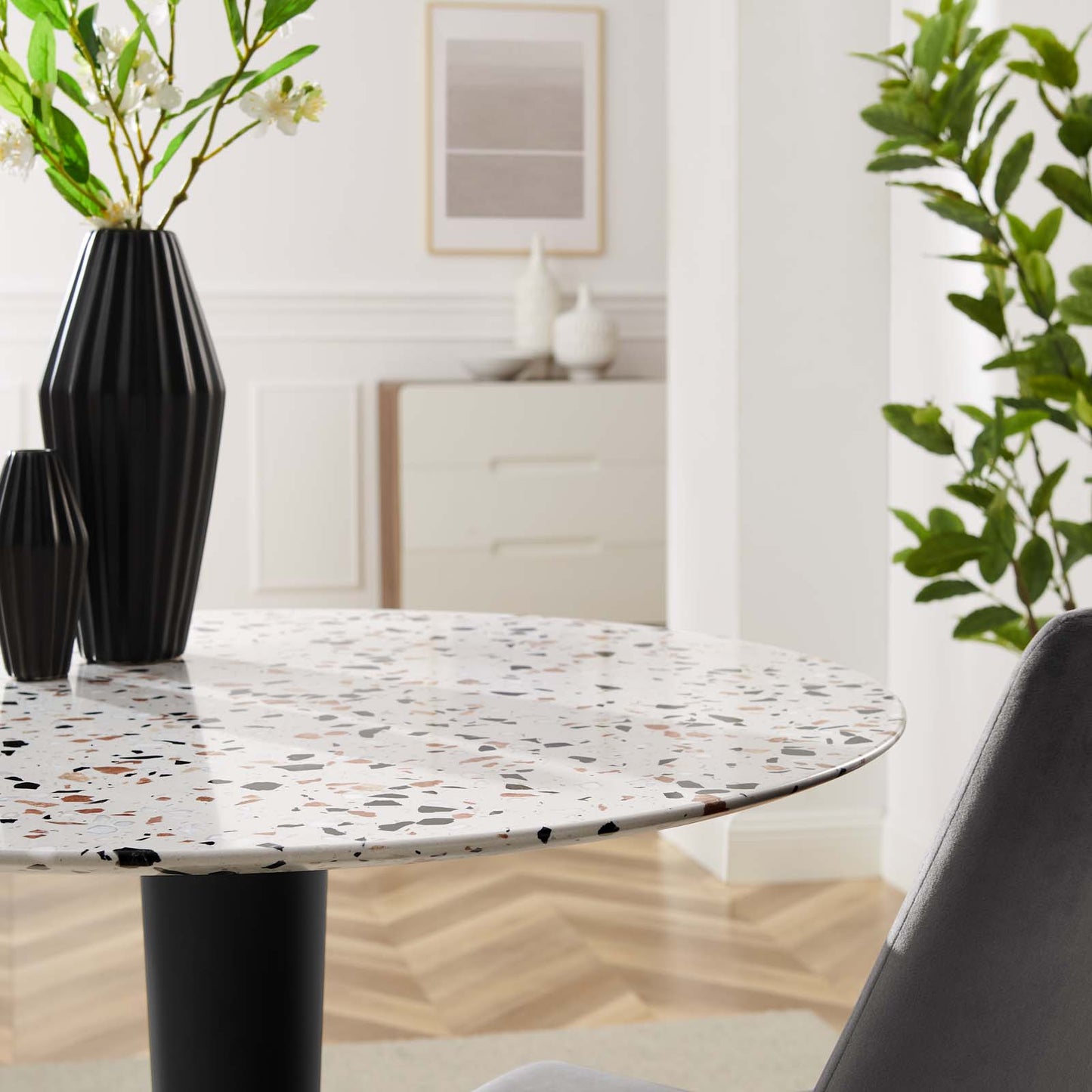Zinque 36" Round Terrazzo Dining Table Gold White EEI-5718-GLD-WHI