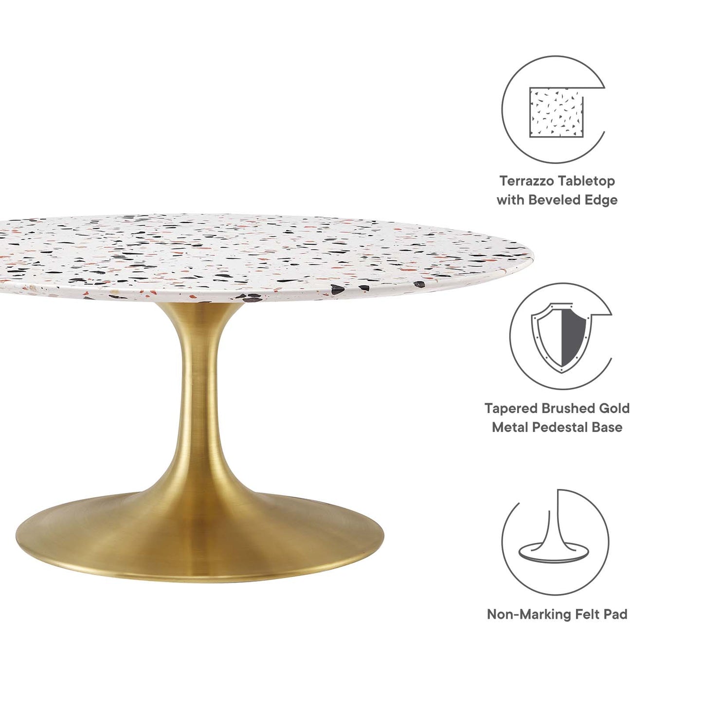 Lippa 36" Round Terrazzo Coffee Table Gold White EEI-5720-GLD-WHI