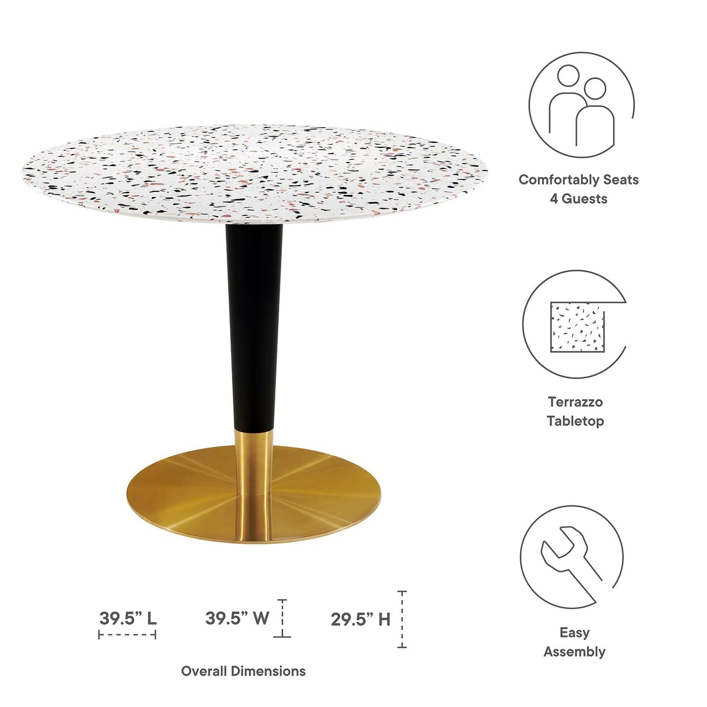 Zinque 40" Round Terrazzo Dining Table Gold White EEI-5727-GLD-WHI