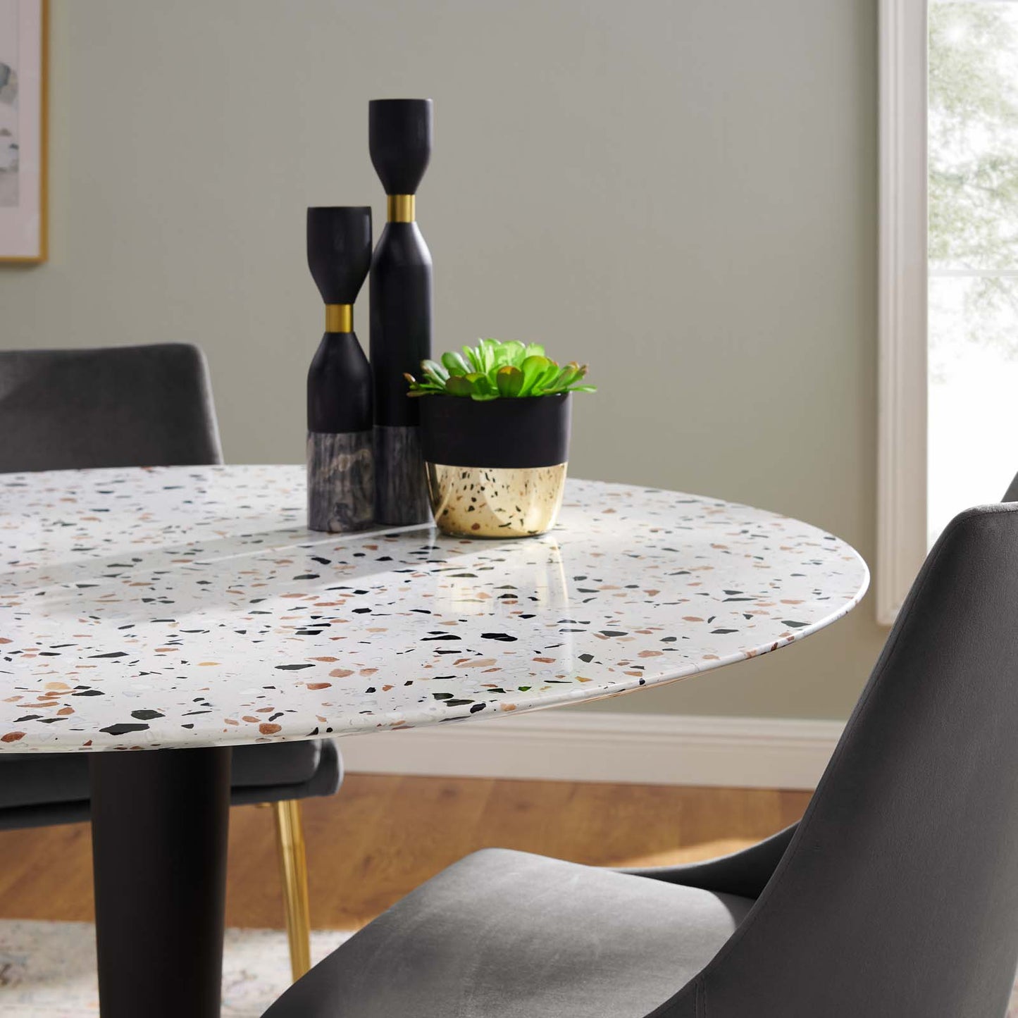 Zinque 47" Round Terrazzo Dining Table Gold White EEI-5732-GLD-WHI