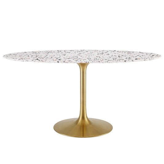 Lippa 60" Oval Terrazzo Dining Table Gold White