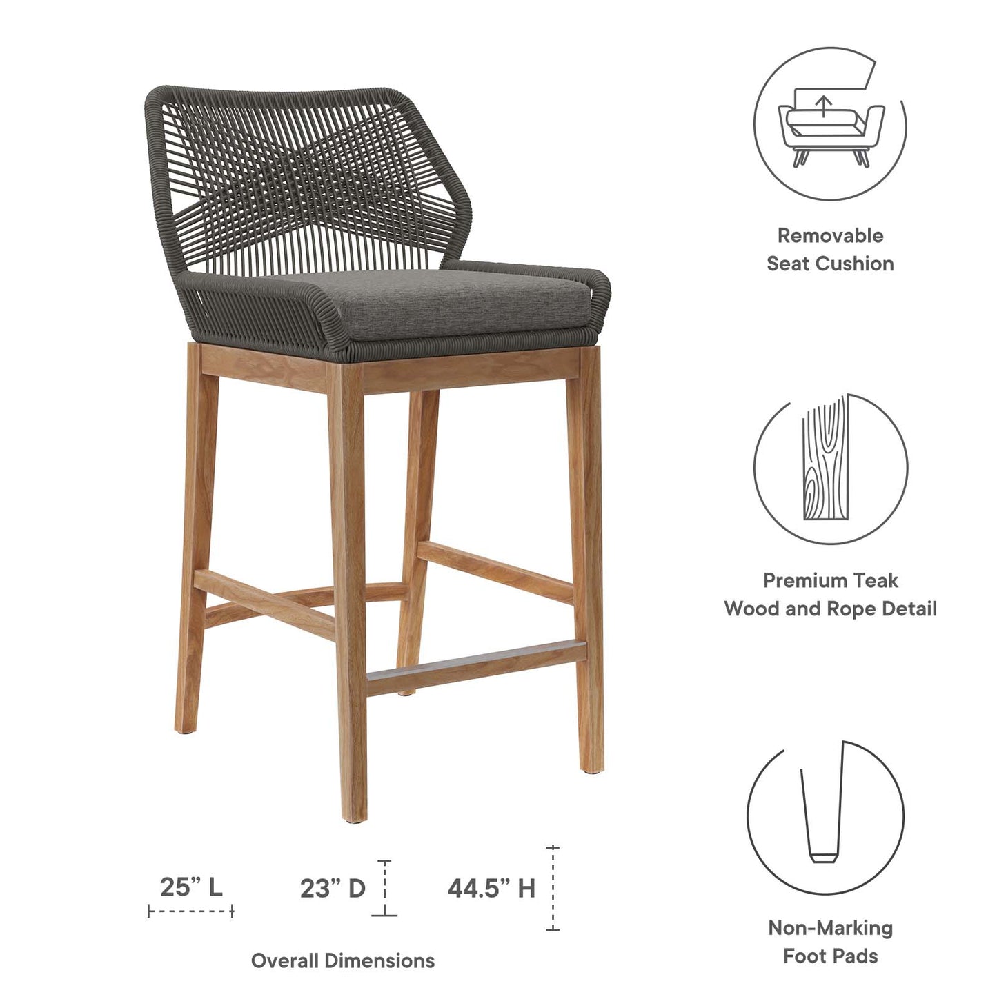 Wellspring Outdoor Patio Outdoor Patio Teak Wood Bar Stool Gray Graphite