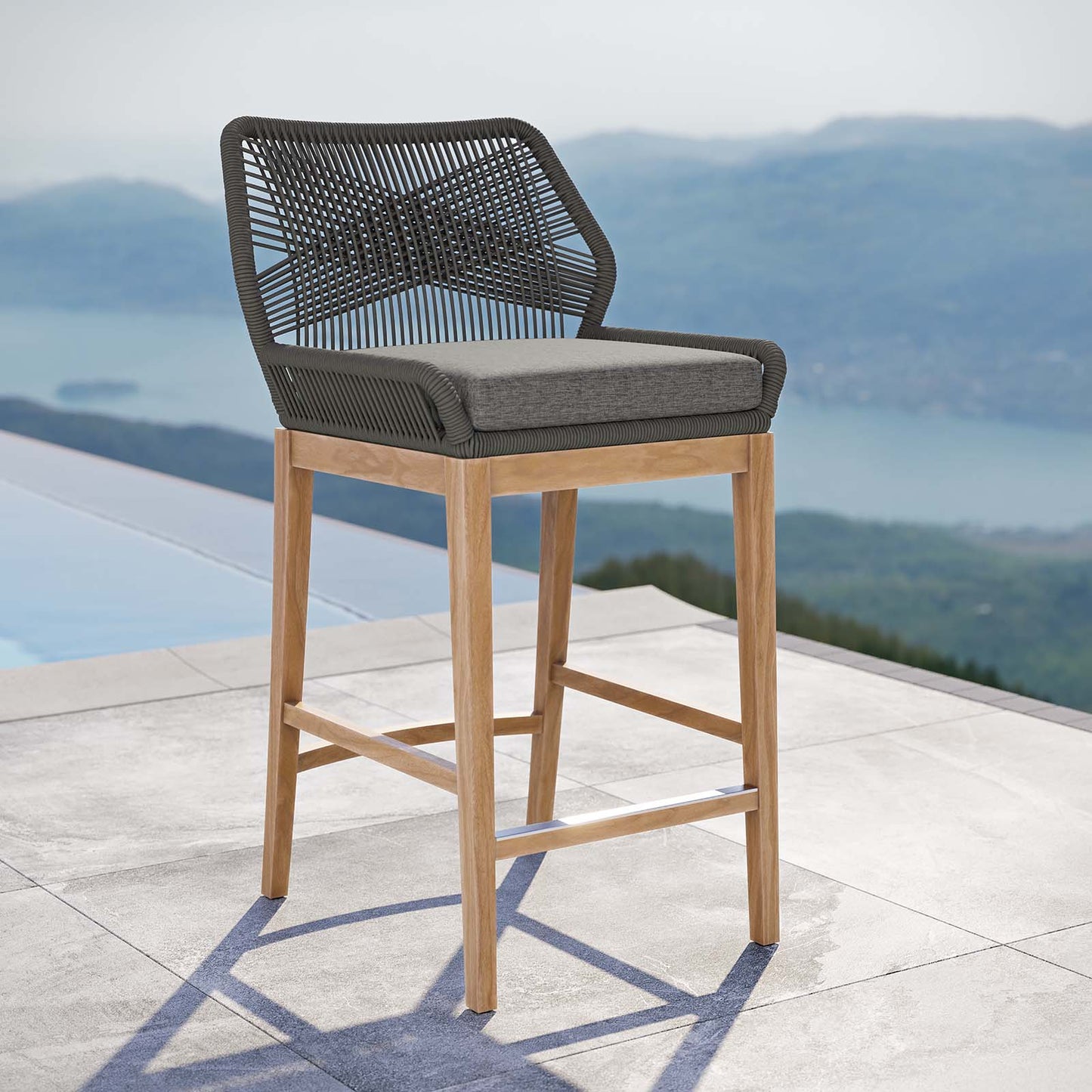 Wellspring Outdoor Patio Outdoor Patio Teak Wood Bar Stool Gray Graphite