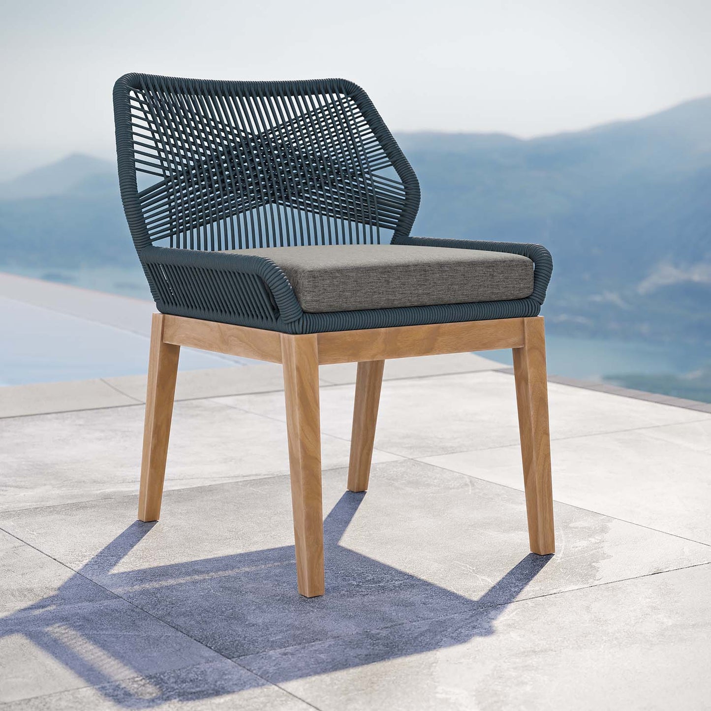 Wellspring Outdoor Patio Teak Wood Dining Chair Blue Graphite EEI-5747-BLU-GPH