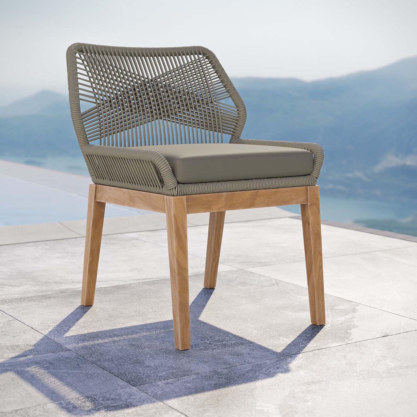 Wellspring Outdoor Patio Teak Wood Dining Chair Light Gray Greige EEI-5747-LGR-GRG