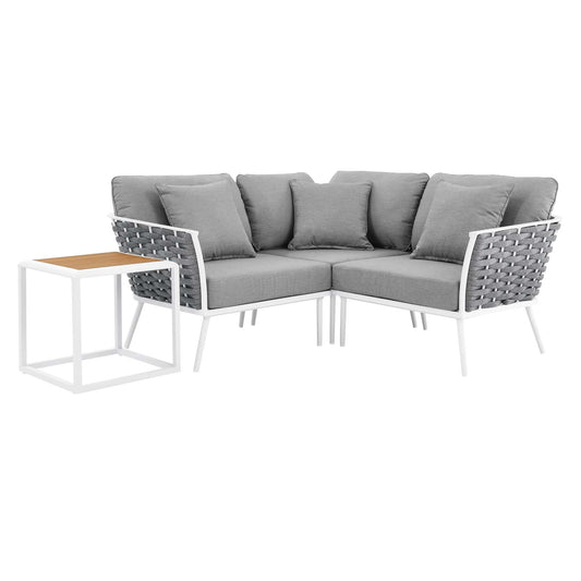 Stance 4 Piece Outdoor Patio Aluminum Sectional Sofa Set White Gray