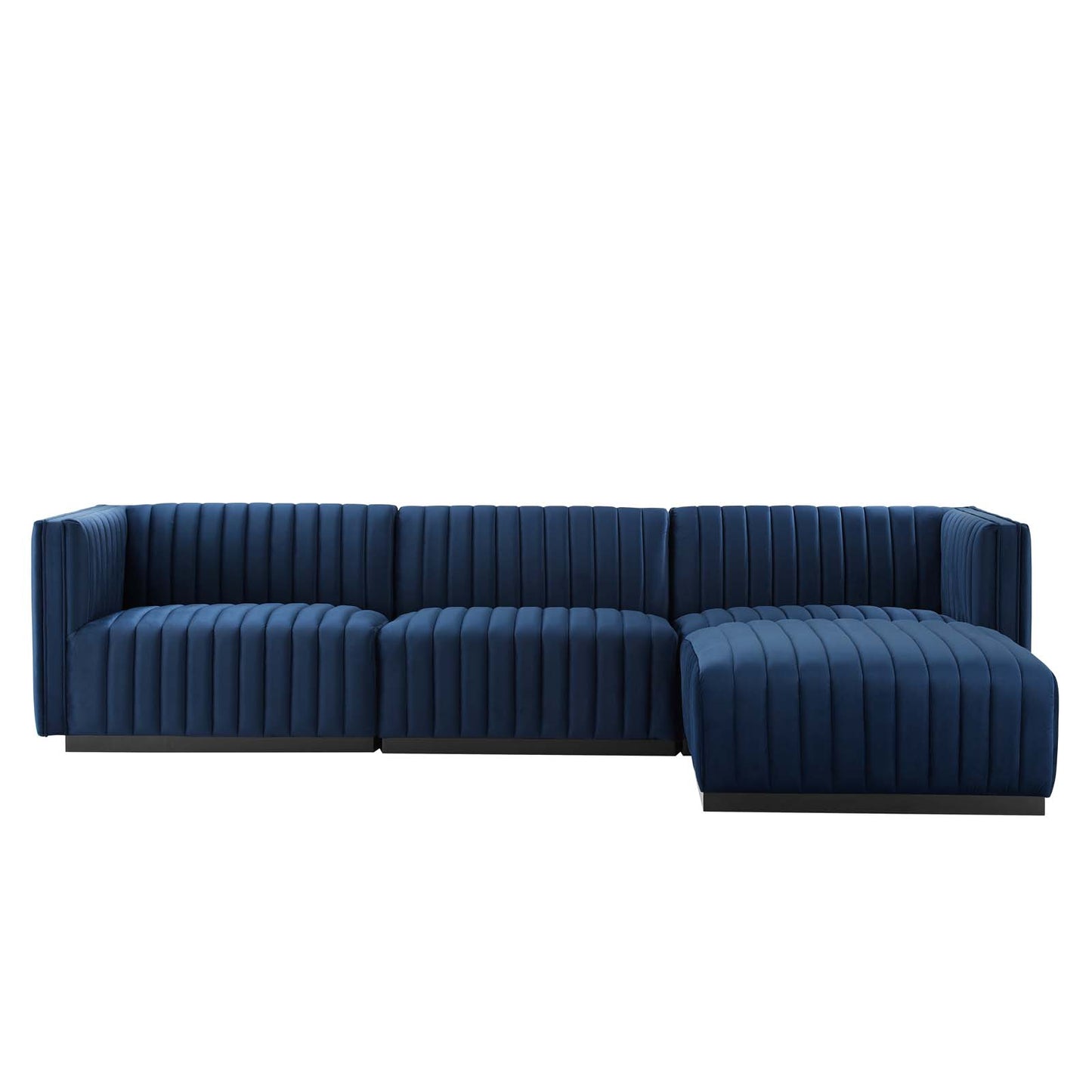 Conjure Channel Tufted Performance Velvet 4-Piece Sectional Black Midnight Blue EEI-5766-BLK-MID