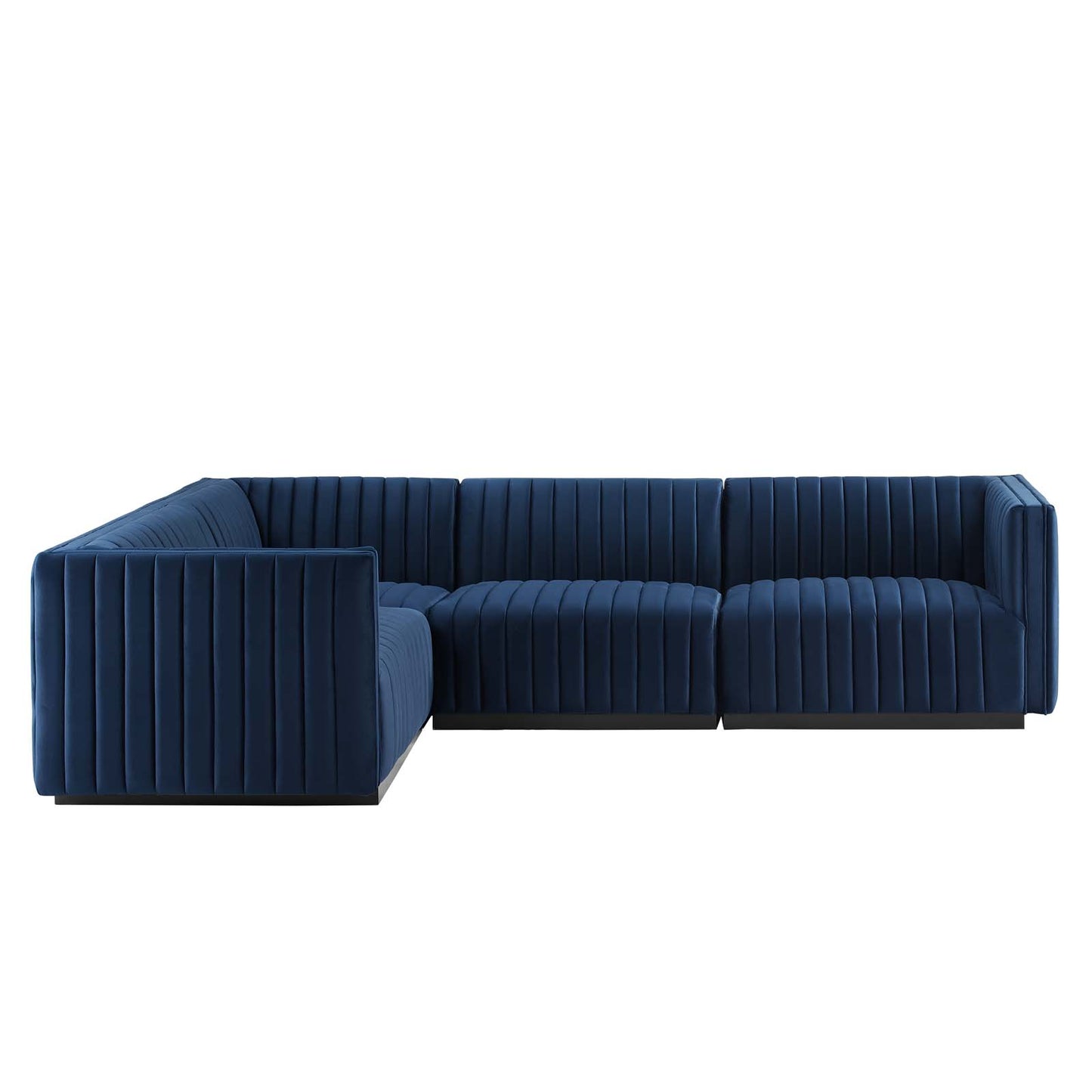Conjure Channel Tufted Performance Velvet 4-Piece Sectional Black Midnight Blue EEI-5769-BLK-MID