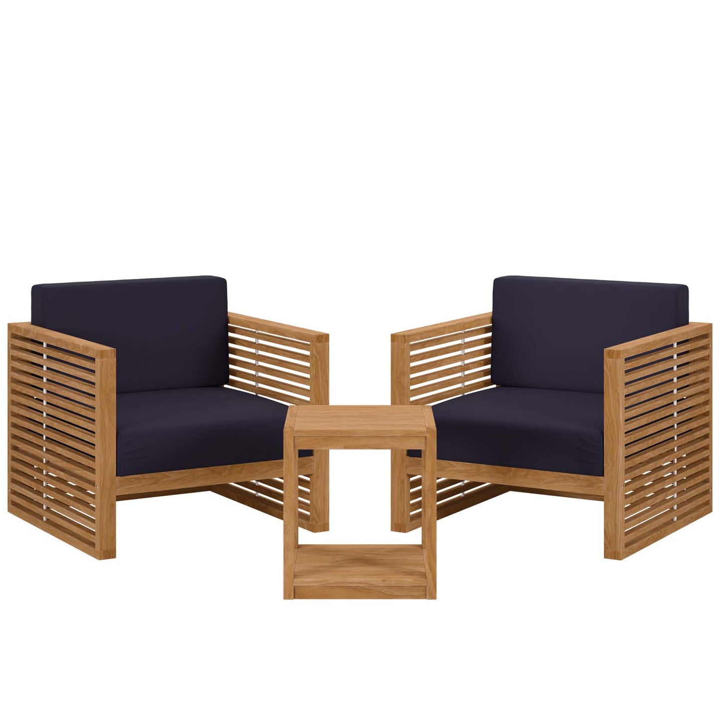 Carlsbad 3-Piece Teak Wood Outdoor Patio Set Natural Navy EEI-5838-NAT-NAV