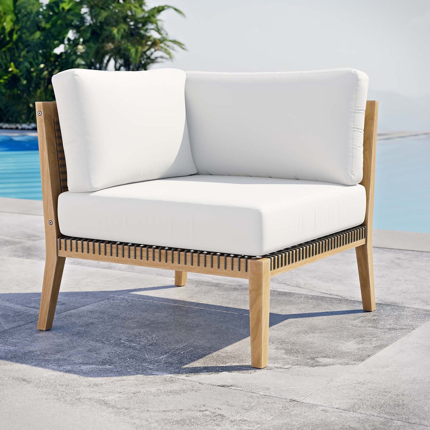 Clearwater Outdoor Patio Teak Wood Corner Chair Gray White EEI-5855-GRY-WHI