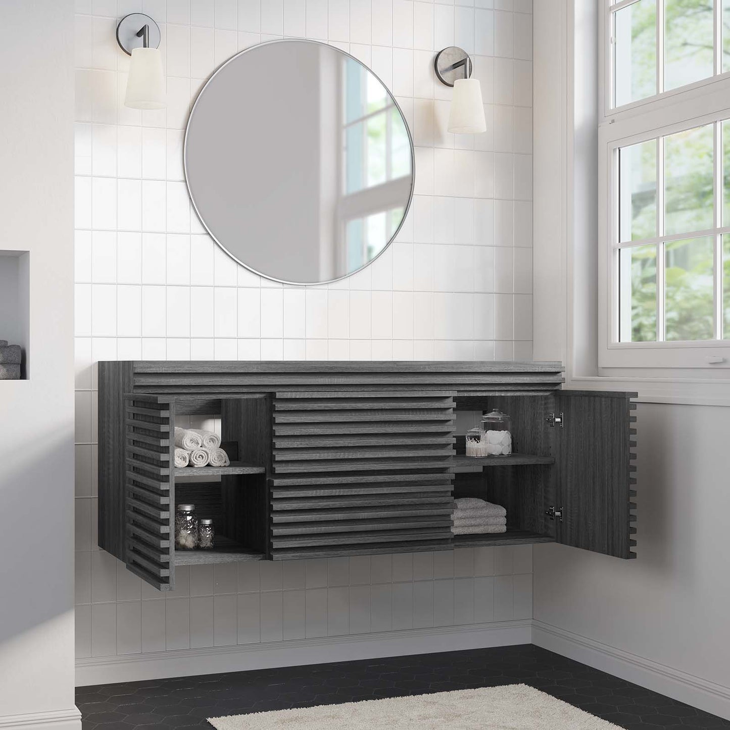 Render 48" Single Sink Compatible (Not Included) Bathroom Vanity Cabinet Charcoal EEI-5866-CHA