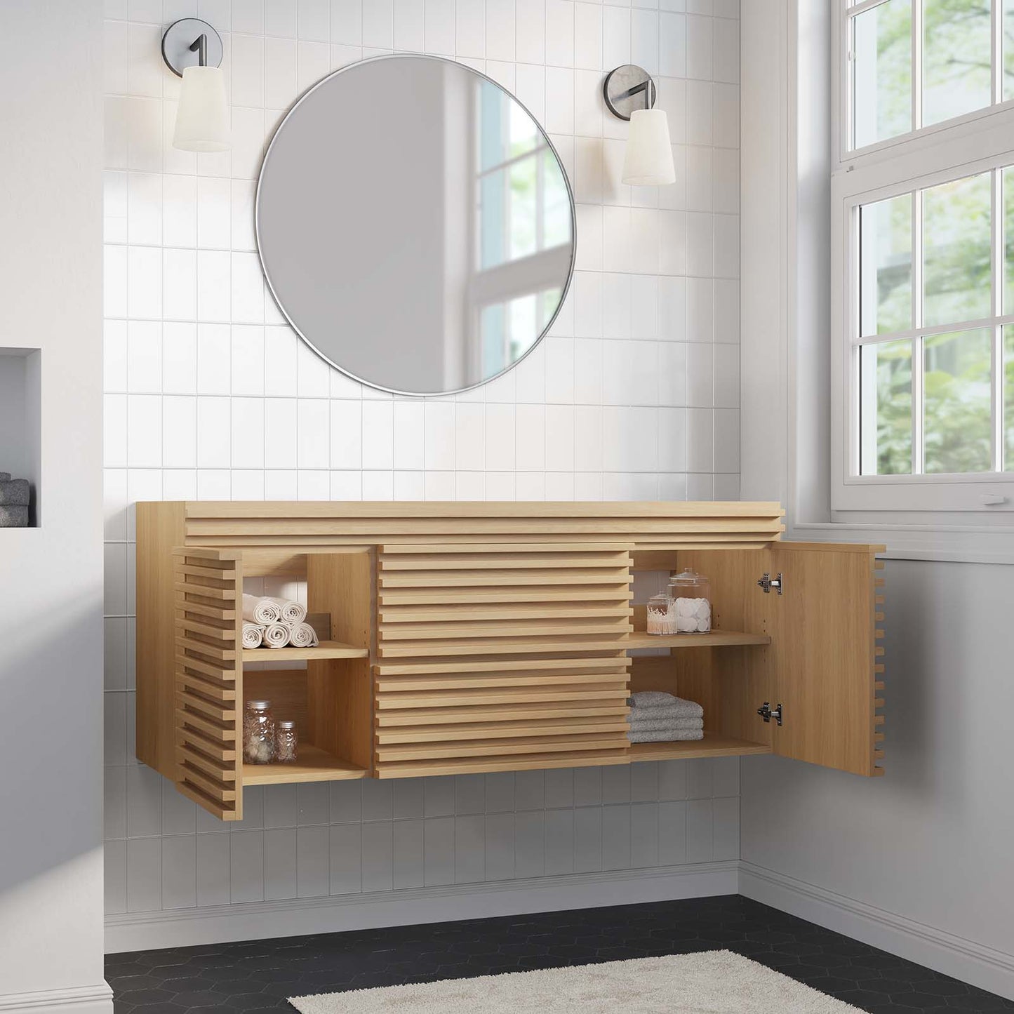 Render 48" Single Sink Compatible (Not Included) Bathroom Vanity Cabinet Oak EEI-5866-OAK