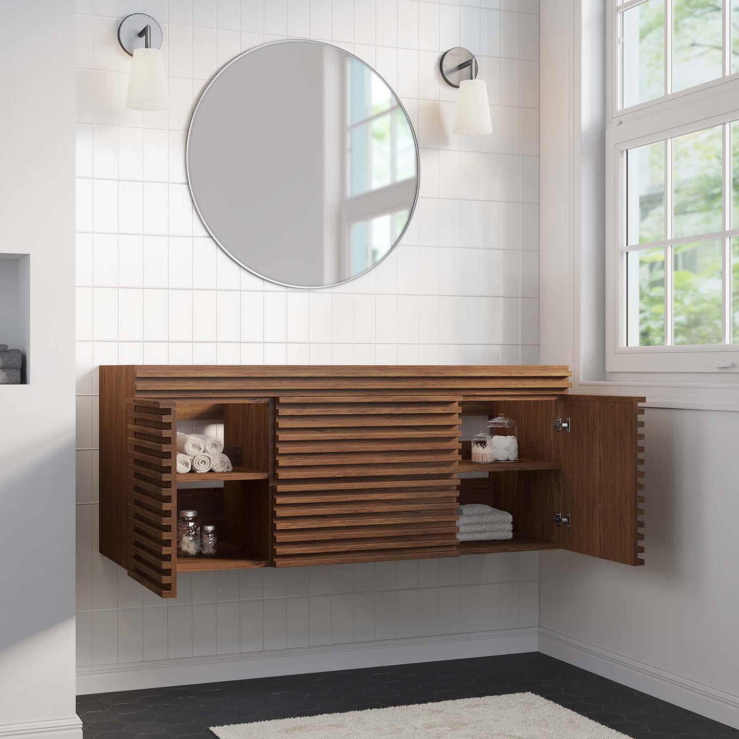 Render 48" Single Sink Compatible (Not Included) Bathroom Vanity Cabinet Walnut EEI-5866-WAL