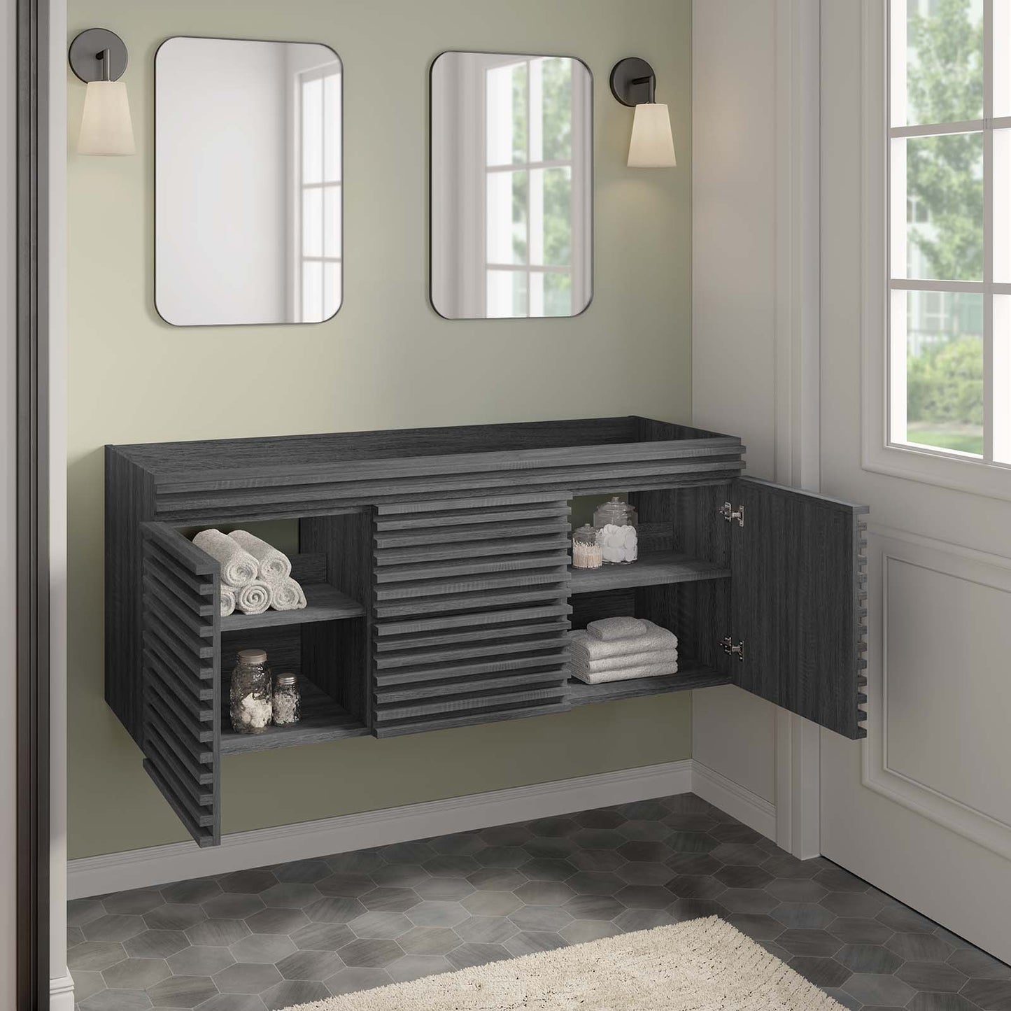 Render 48" Double Sink Compatible (Not Included) Bathroom Vanity Cabinet Charcoal EEI-5867-CHA