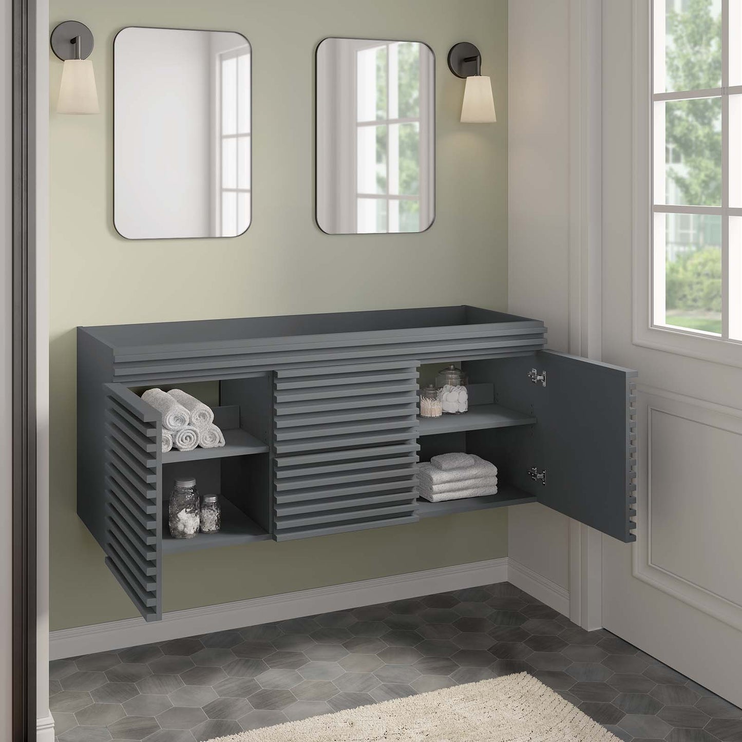 Render 48" Double Sink Compatible (Not Included) Bathroom Vanity Cabinet Gray EEI-5867-GRY
