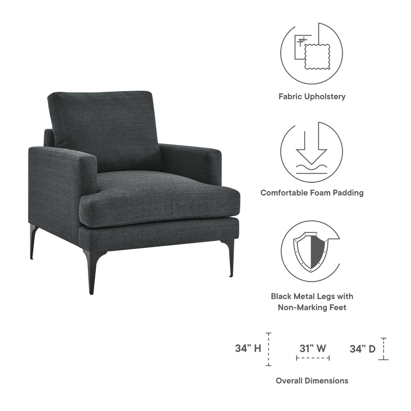 Evermore Upholstered Fabric Armchair Gray EEI-6003-DOR