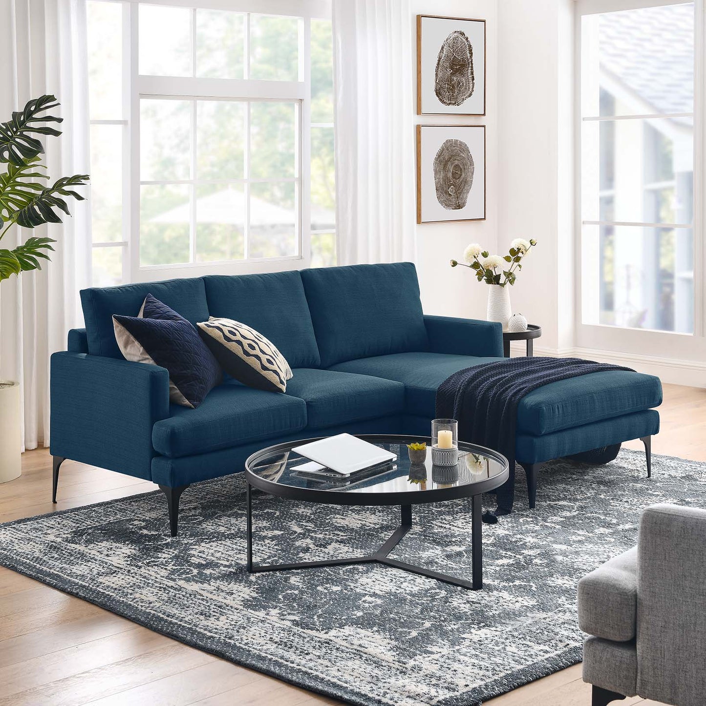 Evermore Right-Facing Upholstered Fabric Sectional Sofa Azure EEI-6012-AZU