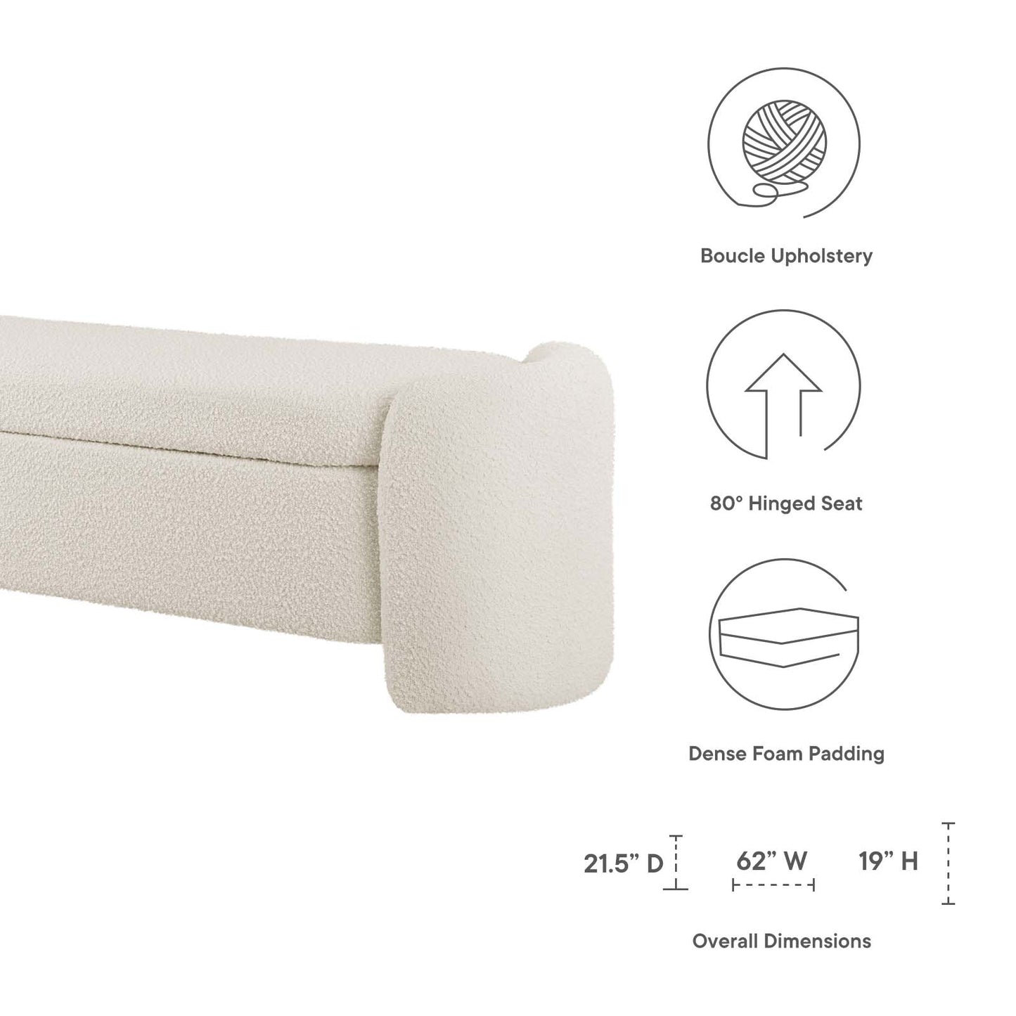 Nebula Boucle Upholstered Bench Ivory EEI-6056-IVO