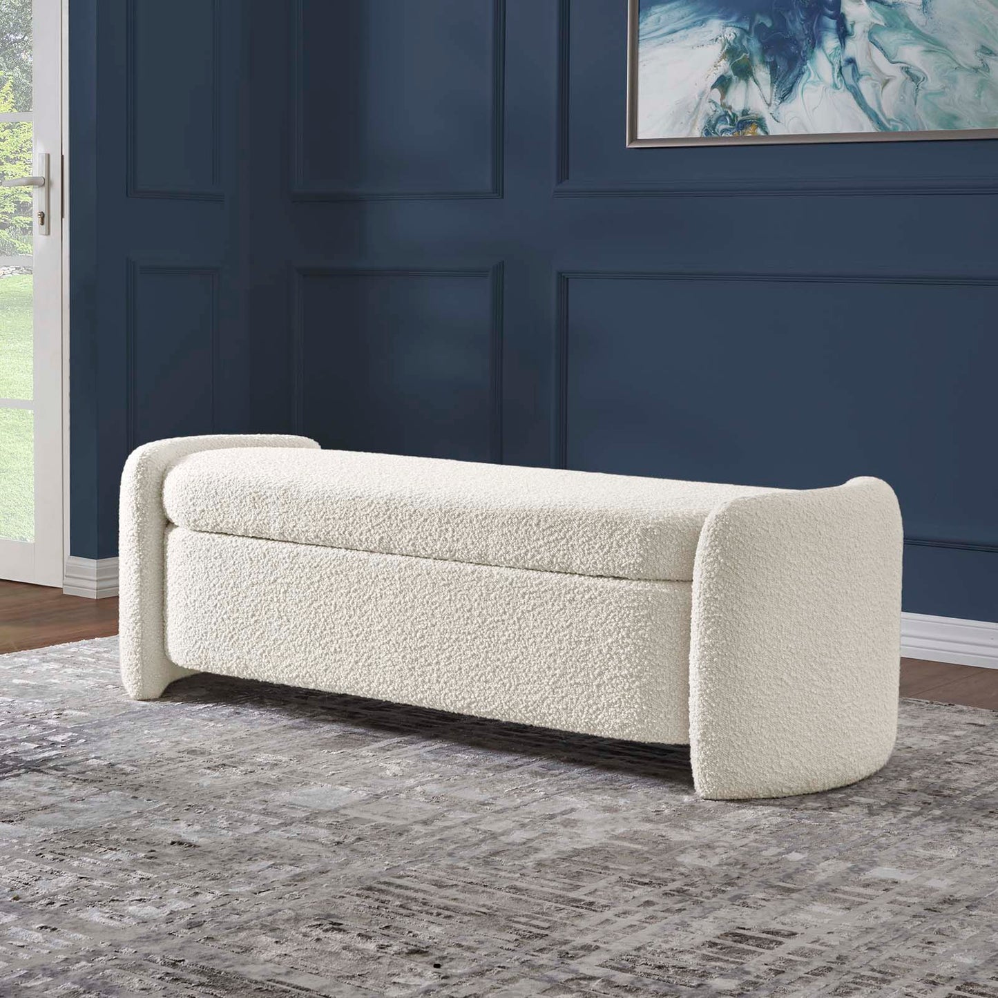 Nebula Boucle Upholstered Bench Ivory EEI-6056-IVO