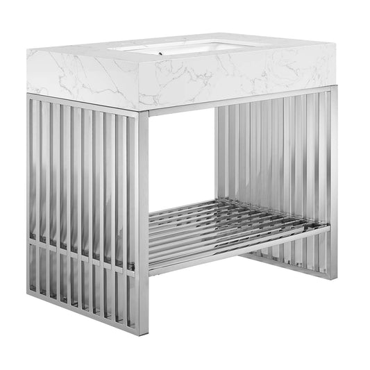Gridiron 36" Bathroom Vanity White Silver