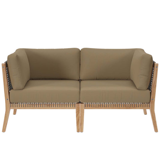 Clearwater Outdoor Patio Teak Wood Loveseat Gray Light Brown