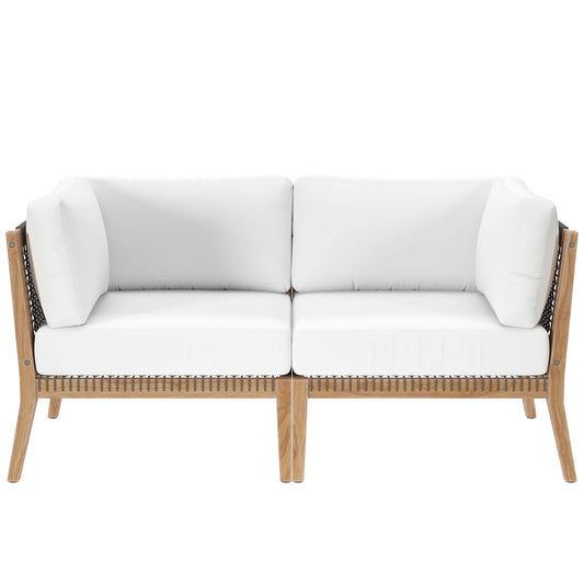 Clearwater Outdoor Patio Teak Wood Loveseat Gray White EEI-6119-GRY-WHI