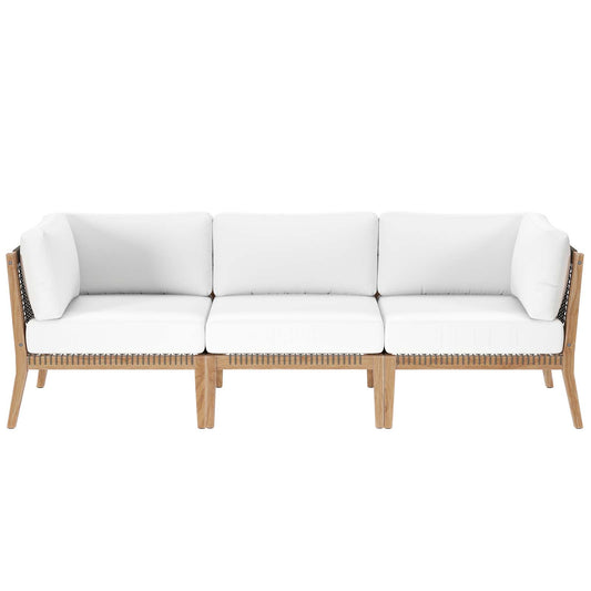 Clearwater Outdoor Patio Teak Wood Sofa Gray White EEI-6120-GRY-WHI