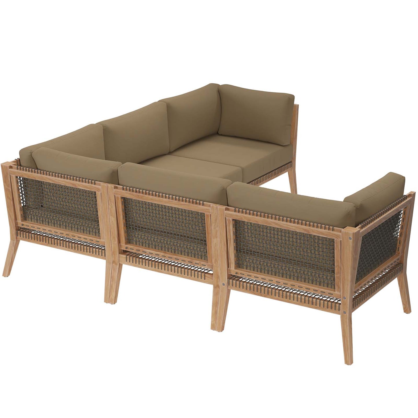 Clearwater Outdoor Patio Teak Wood 5-Piece Sectional Sofa Gray Light Brown EEI-6123-GRY-LBR