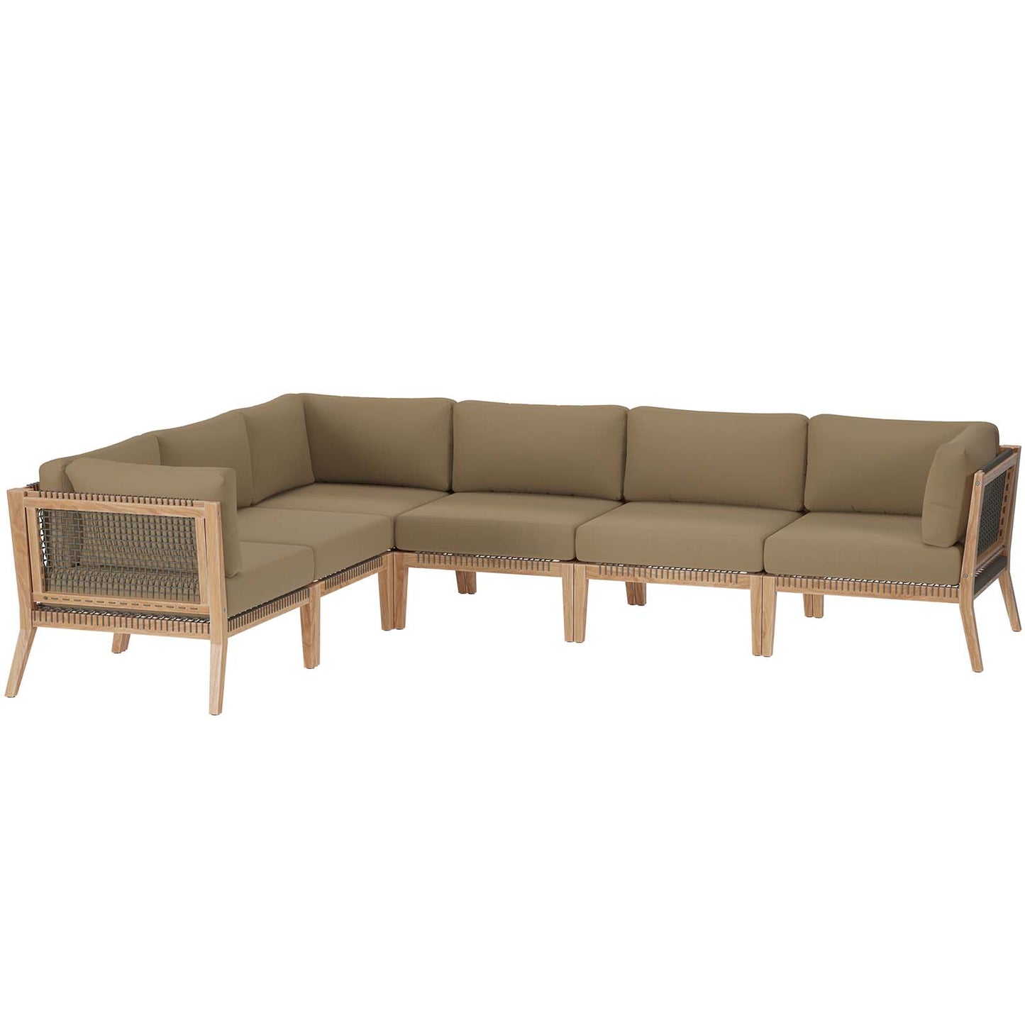 Clearwater Outdoor Patio Teak Wood 6-Piece Sectional Sofa Gray Light Brown EEI-6125-GRY-LBR