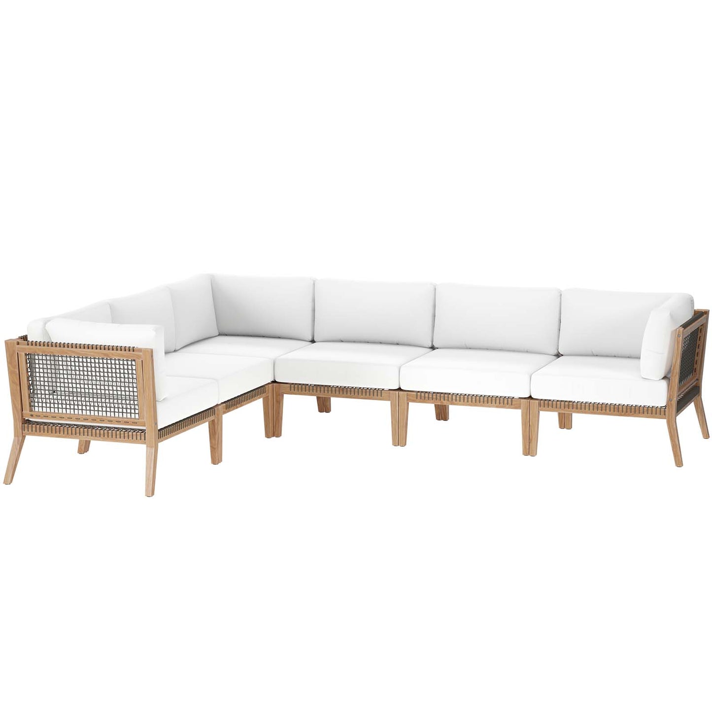 Clearwater Outdoor Patio Teak Wood 6-Piece Sectional Sofa Gray White EEI-6125-GRY-WHI